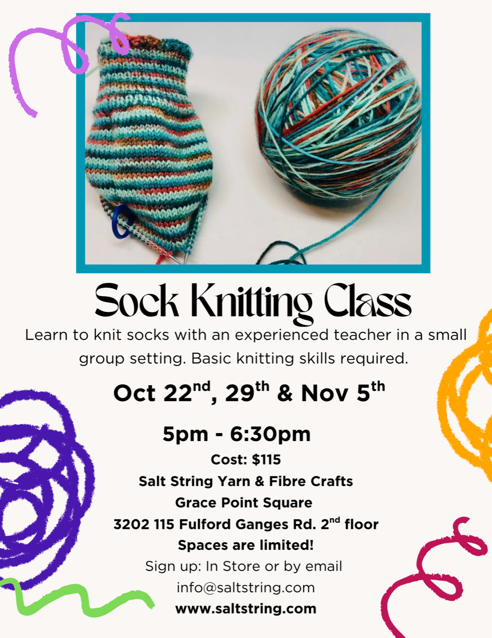 Sock knitting classes Oct22